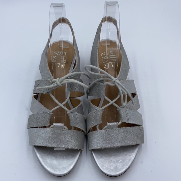 Euc Naturalizer Felicity Leather silver block heel lace up Sandals 6 - Picture 3 of 9